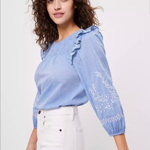 Loft Embroidered Smocked blouse